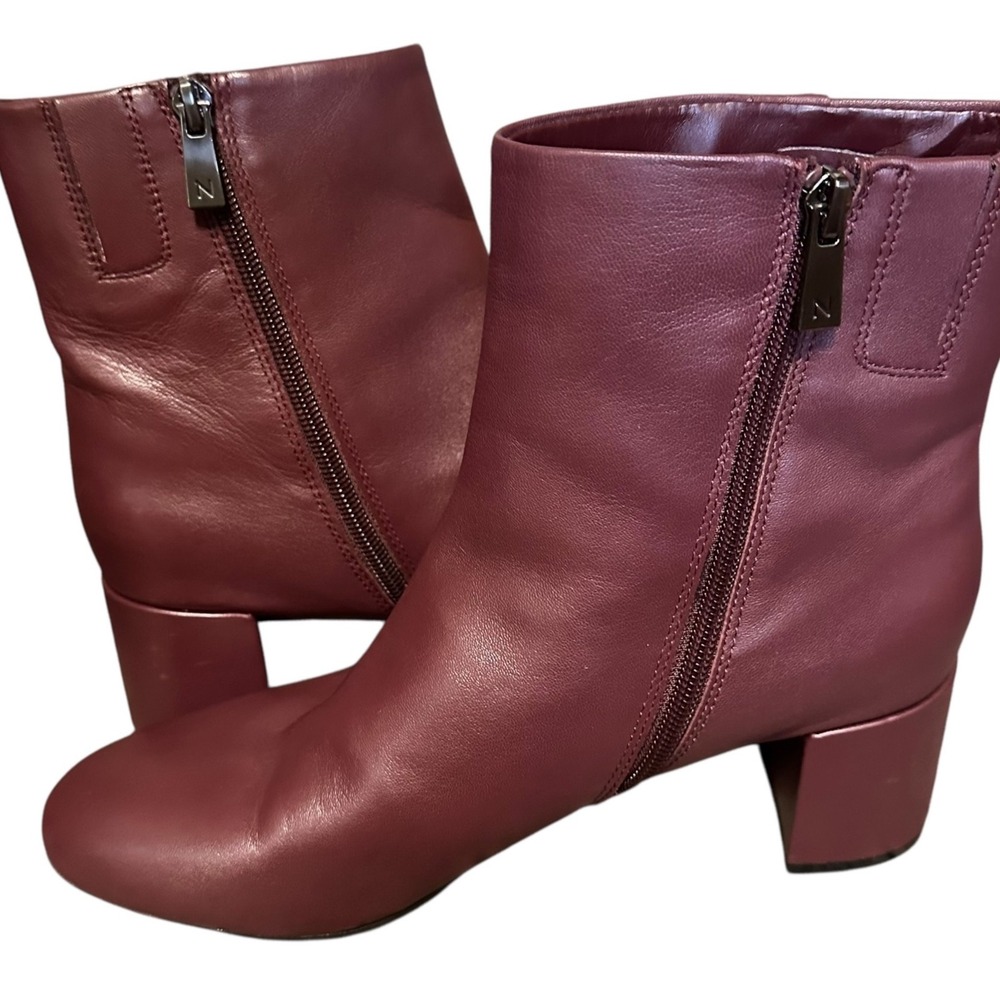Naturalizer River Ankle Boots Merlot Purple Excellent Leather Block Heel Zip